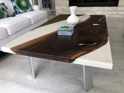 Black Walnut White Epoxy Coffee table in living room