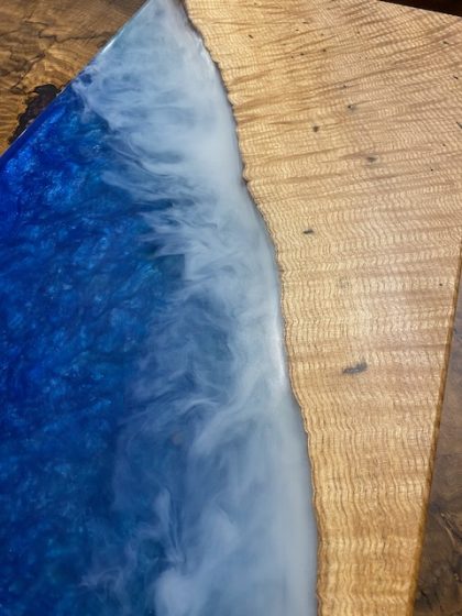 Polished Ocean Blue and Hard Wood Charcuterie Board - Image 5