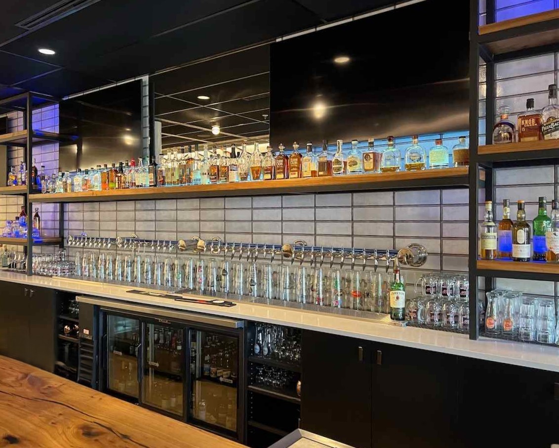 Elm shelves with epoxy, backbar rack - Makers Woodshop