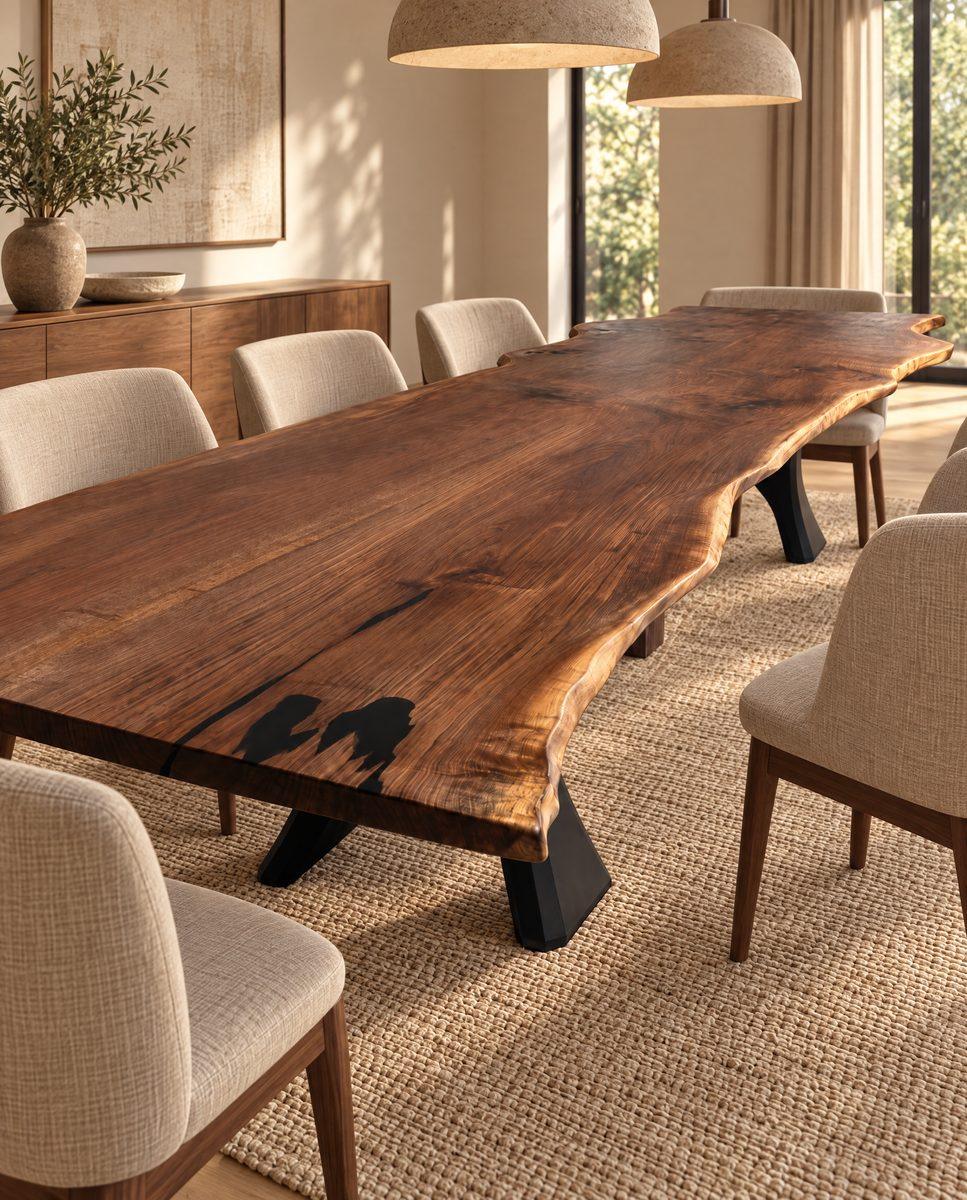 A black walnut live edge dining table we built